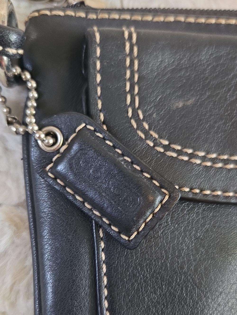 Coach Black Leather Wristlet Clutch with White Stitching - Picture 2 of 7